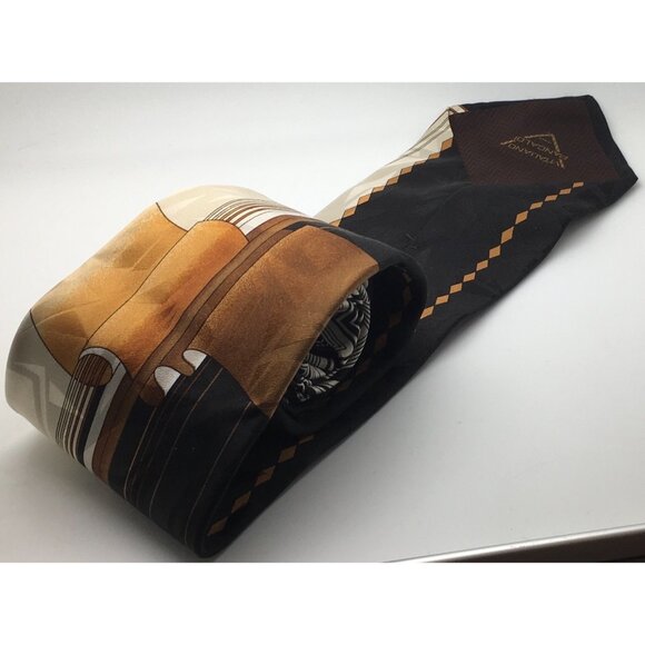 Vitaliono Panacaldi Tie Geometric Stripes Brown Black Gold Tones Christmas Gift - Picture 4 of 4